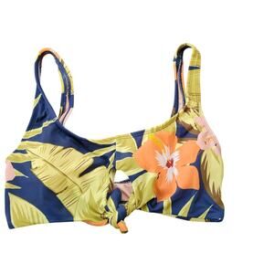 Beach Betty by miracle brands medium blue green Hawaiian print bikini swim top